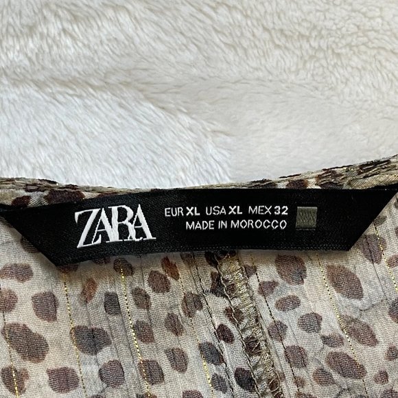 Zara‎ Women's Sheer Leopard Print Adjustable Ruched Middle Crop Top Size XL - Picture 6 of 11